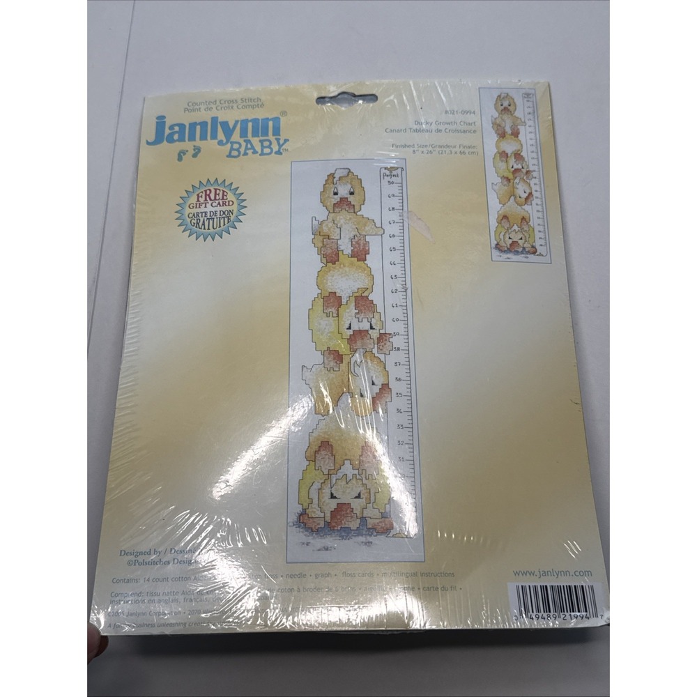 Janlynn Baby "Ducky Growth Chart" Counted Cross Stitch Kit NIP 8"x26" 021-0994